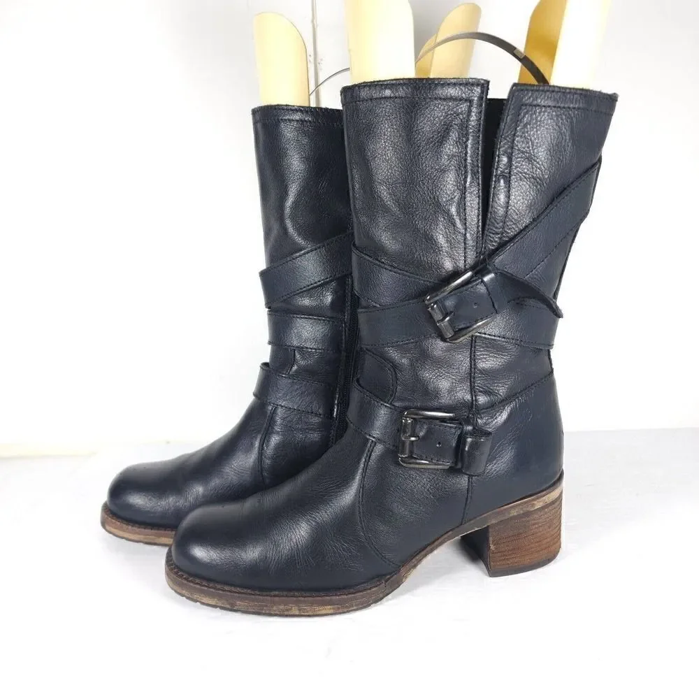 Dune London Women’s Rocking US 11M Black Leather Buckle Biker Riding Boots